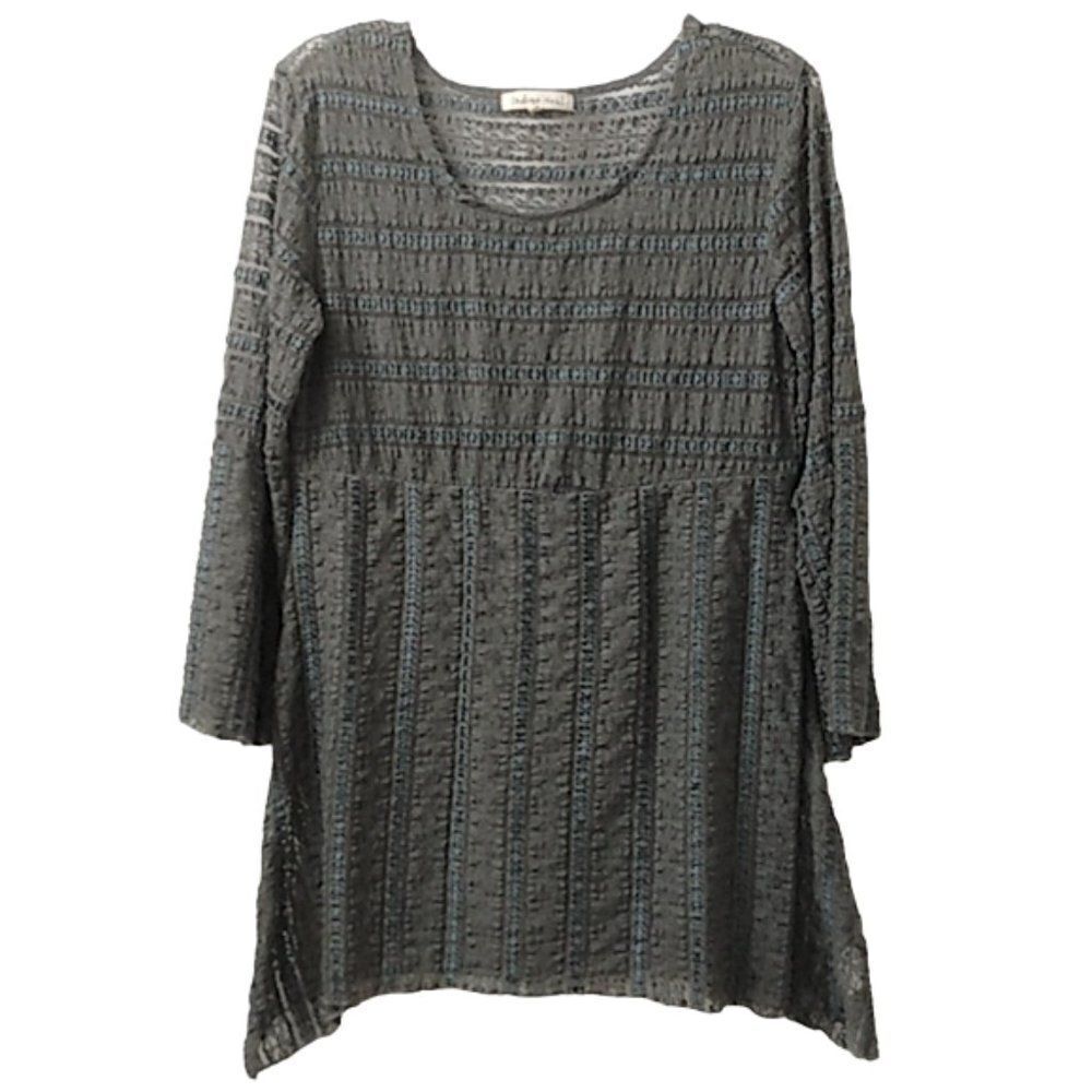 Indigo Soul Scoop Neck Ribbons & Lace Boho Gauze Tunic Shirt Top Size Medium